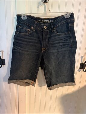 American Eagle Outfitters Dark Indigo Rolled-Hem Denim Shorts
